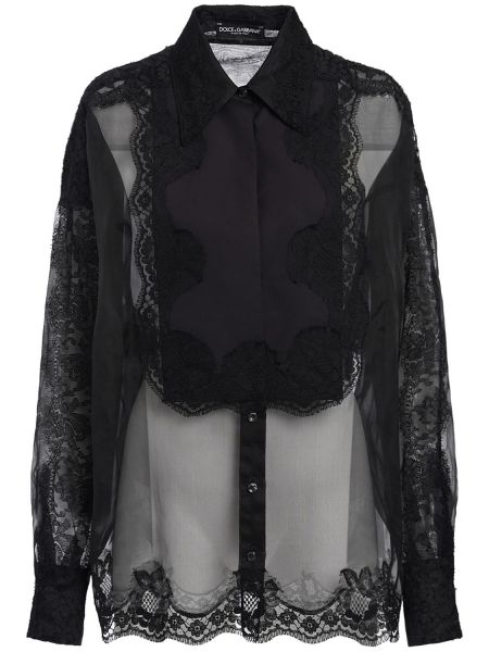 Camisa de seda de encaje Dolce & Gabbana negro