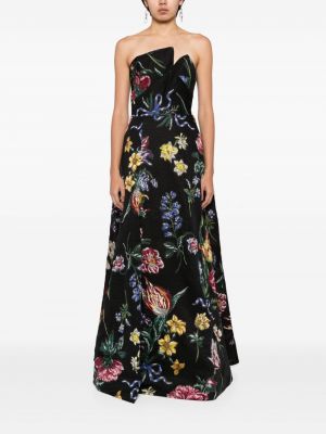 Květinové večerní šaty s potiskem Marchesa Notte černé