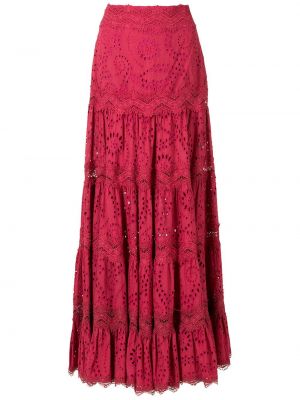 Lněné midi sukně s vysokým pasem na zip Martha Medeiros - červená