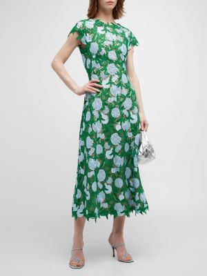 Кружевное платье-миди с цветочным принтом и открытой спиной Lela Rose