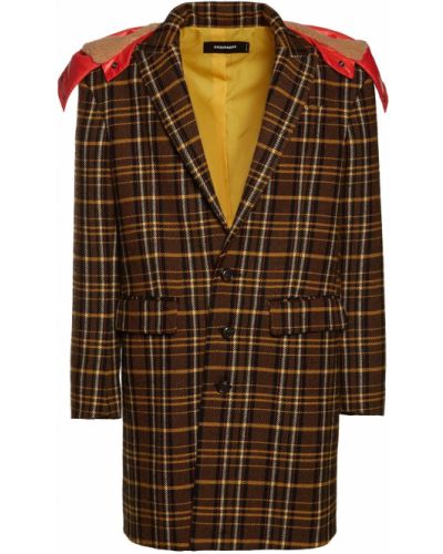 Kostkovaný vlněný kabát s kapucí Dsquared2
