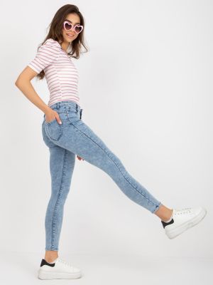 Skinny fit džinsai su kišenėmis Fashionhunters mėlyna