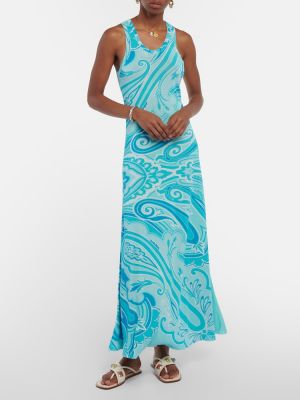 Sukienka midi z nadrukiem Etro niebieska