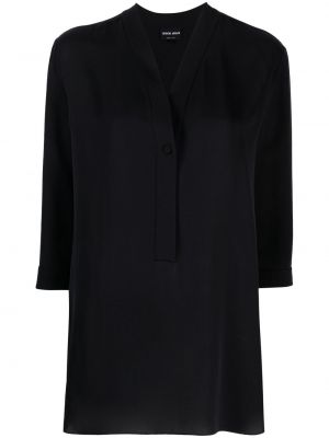 Копринена блуза с v-образно деколте Giorgio Armani синьо