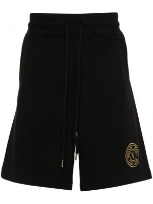 Shorts de sport brodeés en coton Versace Jeans Couture noir