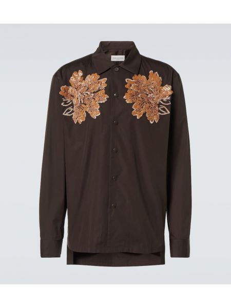 Bomull broderade skjorta Dries Van Noten brun