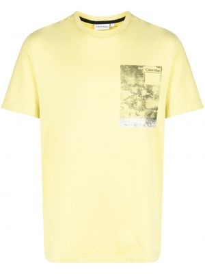 Памучна тениска с принт Calvin Klein жълто
