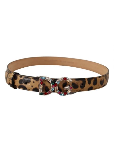 Cinturón de cuero leopardo con hebilla Dolce & Gabbana marrón