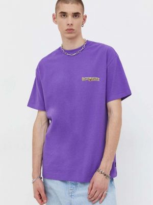 Bavlněné tričko s potiskem Quiksilver fialové