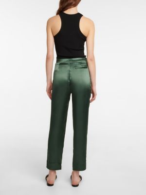 Satynowe proste spodnie z wysoką talią Asceno zielone