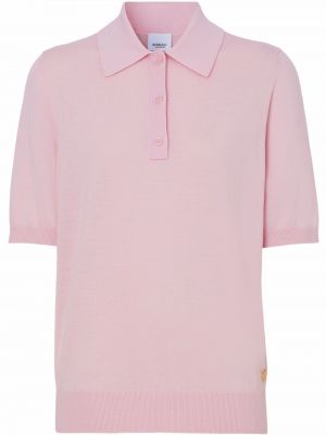 Pletena polo majica s vezom Burberry ružičasta