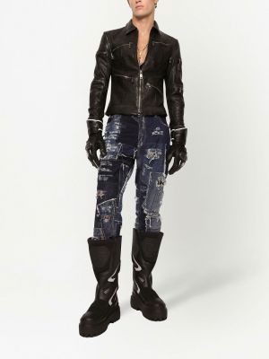 Ādas jaka ar rāvējslēdzēju ar kabatām Dolce & Gabbana melns