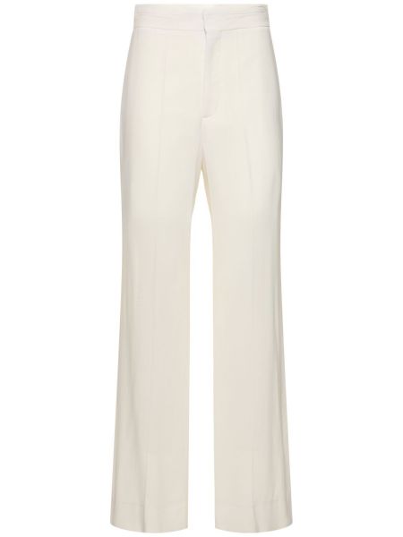 Viskózové rovné nohavice Victoria Beckham biela