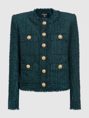 Твидовый пиджак Balmain зеленый