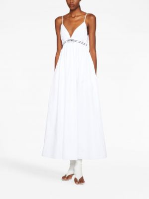 Bavlněné dlouhé šaty s výšivkou Miu Miu bílé