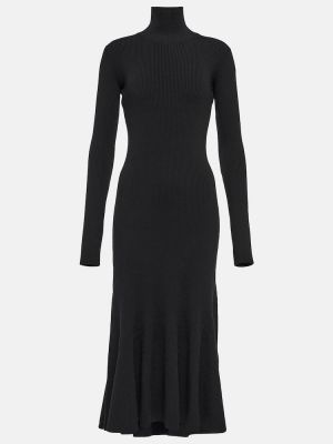 Vlnené midi šaty Balenciaga čierna