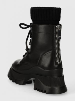 Kožené kotníkové boty na podpatku na plochém podpatku Miss Sixty černé
