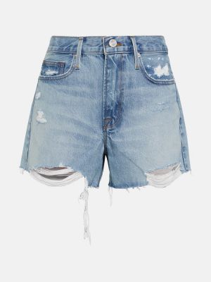 Pantaloni scurți din denim zdrențuiți din bumbac Frame - albastru
