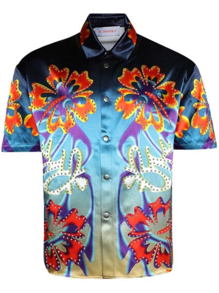 Krekls ar ziediem ar apdruku Bluemarble zils