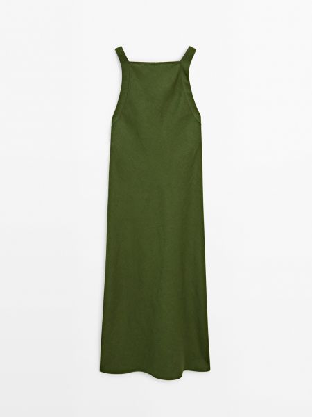 Льняное платье Massimo Dutti зеленое
