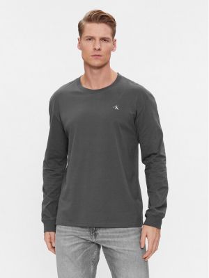 Marškinėliai ilgomis rankovėmis ilgomis rankovėmis Calvin Klein Jeans pilka