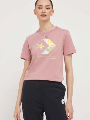 Bavlněné tričko Converse růžové