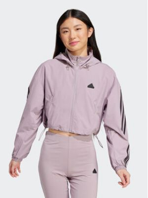 Pruhovaná bunda relaxed fit Adidas fialová
