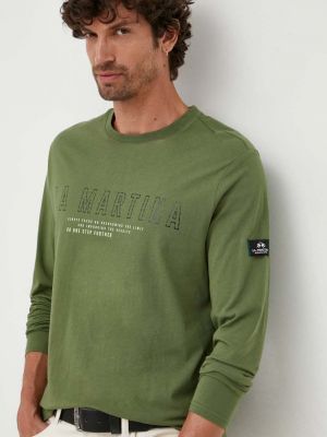 Памучна тениска с дълъг ръкав с принт с дълъг ръкав La Martina зелено
