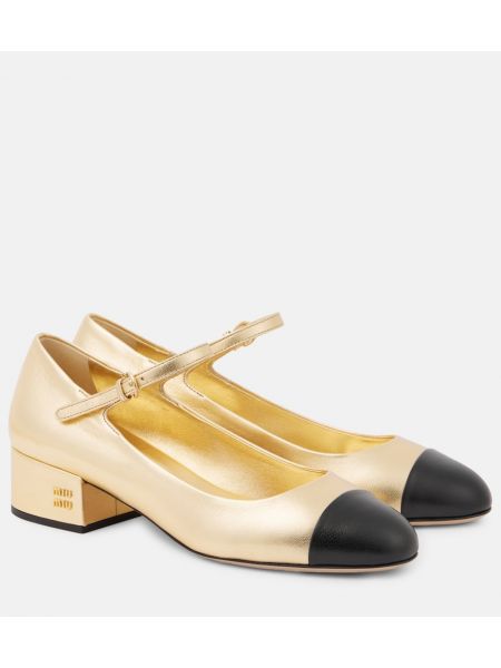 Läder mary jane pumps Miu Miu guld