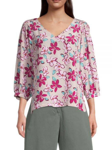 Шелковая блузка в цветочек с принтом Rosso35 розовая
