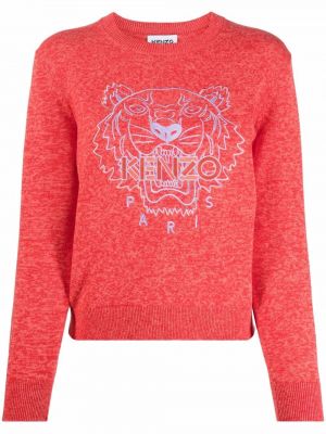 Памучен пуловер с тигров принт Kenzo червено