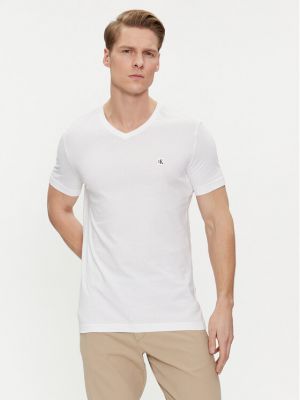 Koszulka z dekoltem w serek Calvin Klein Jeans biała