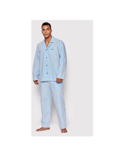 Bavlnené priliehavé pyžamo Boss - modrá
