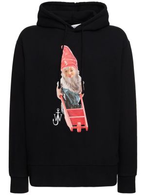 Pamučna hoodie s kapuljačom s printom Jw Anderson crna