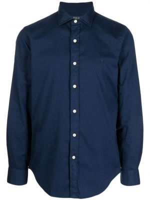 Ľanová košeľa s výšivkou Polo Ralph Lauren modrá