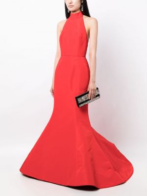 Jedwabna sukienka wieczorowa z kokardką Oscar De La Renta czerwona