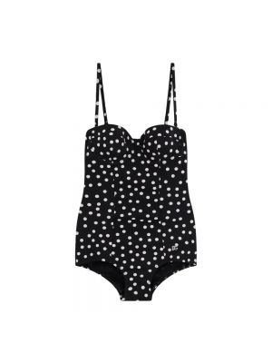Gepunkteter einteiliger badeanzug mit print Dolce & Gabbana schwarz