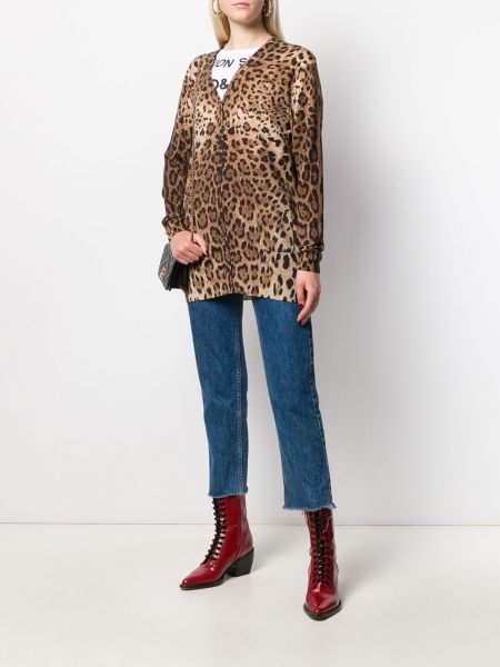 Cardigan à imprimé à imprimé léopard Dolce & Gabbana marron