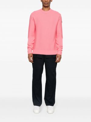 Kokvilnas džemperis ar apaļu kakla izgriezumu Moncler rozā