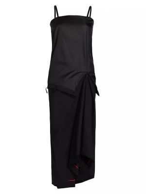 Шерстяное атласное платье миди Maison Margiela Черное