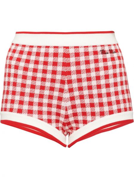 Pantalones cortos a cuadros de punto Miu Miu rojo