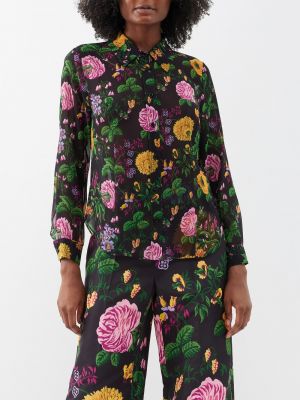 Рубашка в цветочек с принтом Carolina Herrera черная