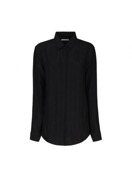 Jedwabna koszula z długim rękawem Saint Laurent czarna