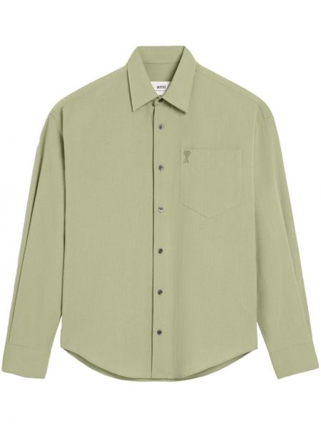Βαμβακερό πουκάμισο με κέντημα Ami Paris πράσινο