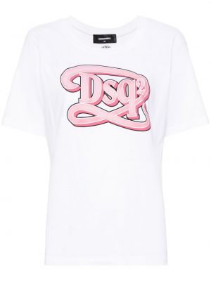 Mustriline puuvillased t-särk Dsquared2 valge