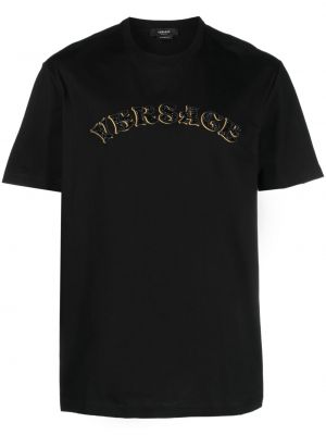Bavlněné tričko s výšivkou Versace černé