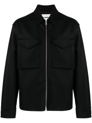 Vlnená bunda na zips Jil Sander čierna