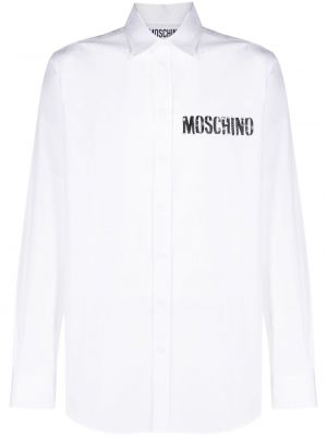 Bombažna srajca s potiskom Moschino bela
