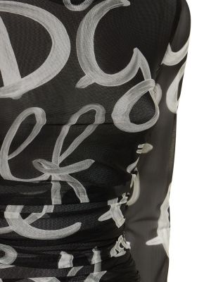 Мини рокля с принт от тюл с драперии Dolce & Gabbana черно