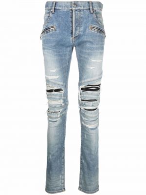 Дънки skinny fit с протрити краища Balmain синьо